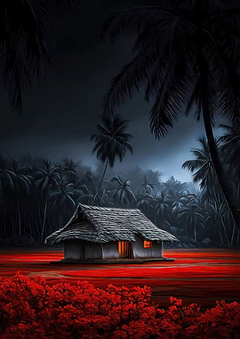 Haunted Tropical Hut at Night