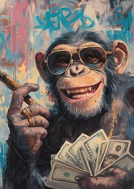 Chimpanzee with Sunglasses and Money