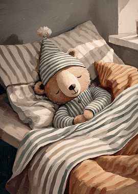 Sleeping Teddy Bear in Striped Pajamas