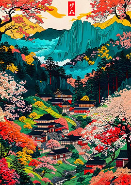 Vibrant Japanese Mountain Village