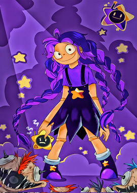 Girl with Star Companion in Purple Dreamscape