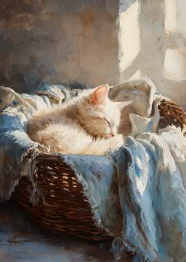 Kitten Sleeping in a Basket