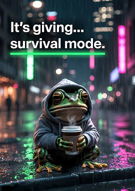 Frog in Hoodie with Coffee