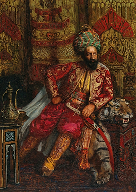 Man in ornate clothing with a tiger