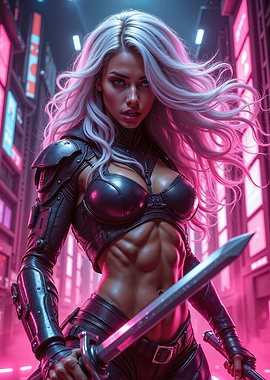 Cyberpunk Warrior Woman with Sword