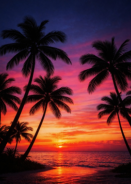 Tropical Sunset with Palm Trees