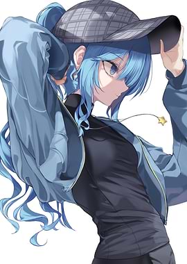 Girl with Blue Hair and Cap