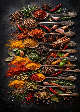 Assortment of Spices in Spoons