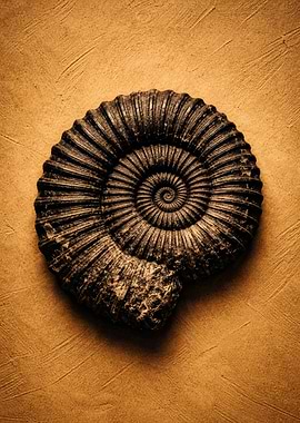 Ammonite Fossil on Textured Background