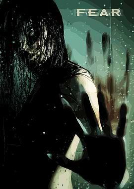 Scary Woman Behind Wet Glass