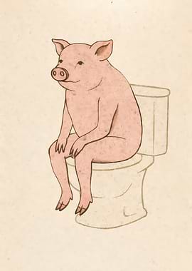 Pig Sitting on Toilet