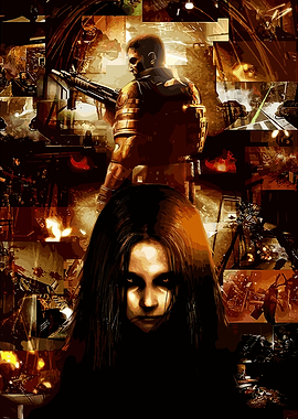 Soldier and haunted girl collage