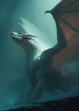 White Dragon in Misty Environment