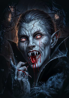 Vampire with Bloody Fangs
