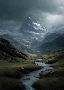 Misty Mountain Valley with River