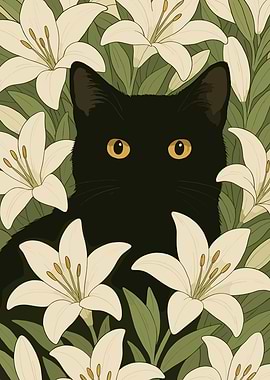 Black Cat Among White Lilies