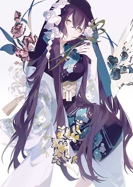 Girl in Kimono with Butterflies