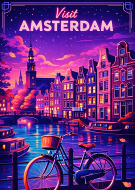 Visit Amsterdam Vintage Poster
