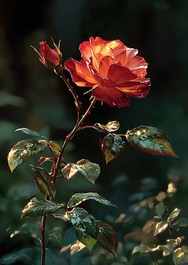 Glowing Rose with Bud