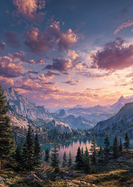 Serene Mountain Lake at Sunset