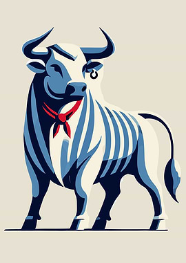 Stylized Bull with Red Bandana