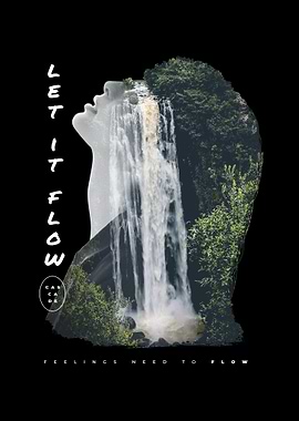 Double Exposure Waterfall and Woman