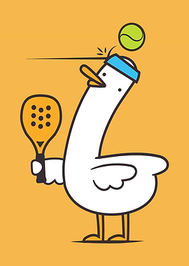 Cartoon Duck Playing Tennis