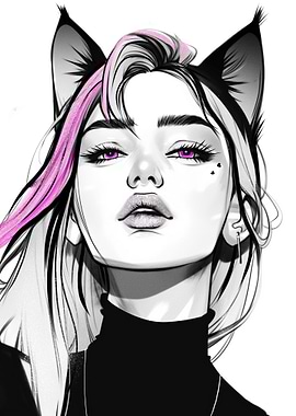 Anime-style cat girl portrait