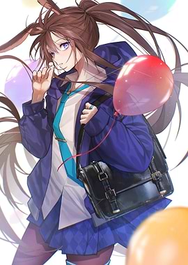 Girl with Balloons and Bag