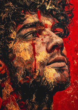 Textured Portrait Man Red Gold Paint