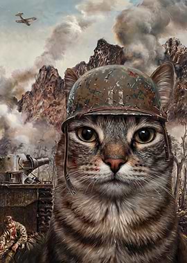 Cat Soldier in War Scene