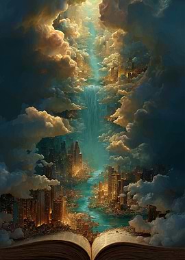 Fantasy Cityscape Emerging from a Book