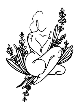 Line Art Woman with Lavender