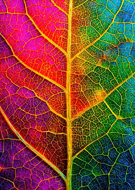 Vibrant Rainbow Leaf Skeleton Detail