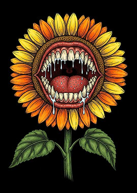 Creepy Sunflower with Mouth and Teeth