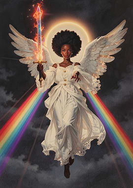 Angel with Fiery Sword and Rainbow