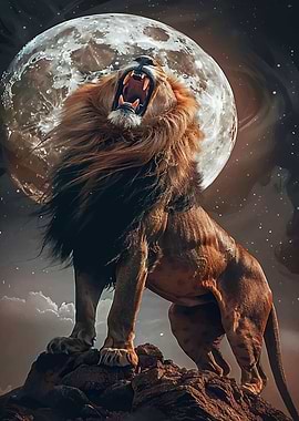 Lion Roaring at the Moon