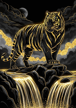 Golden Tiger on Rocks