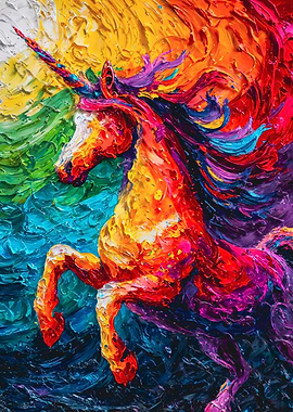 Vibrant Impasto Rainbow Unicorn