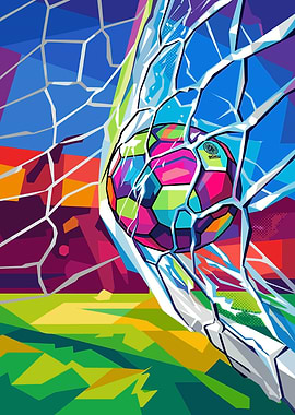 Soccer ball in net, abstract style