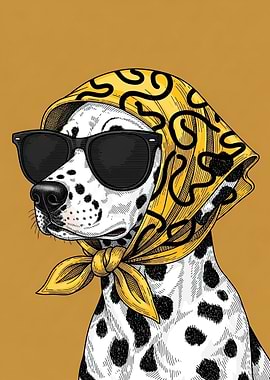 Dalmatian Dog Wearing Scarf and Sunglasses