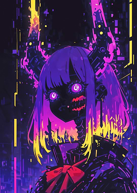 Cyberpunk Anime Girl with Horns