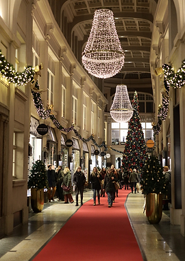 Christmas decorated shopping arcade