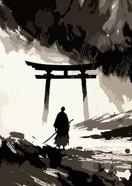 Samurai Under Torii Gate Fantasy