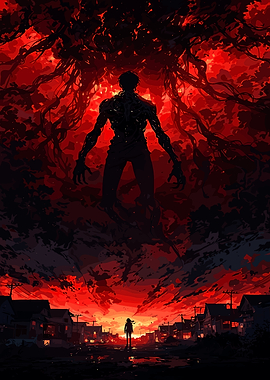 Demonic Figure Overlooking Town