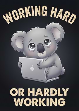 Sad Koala Working on Laptop