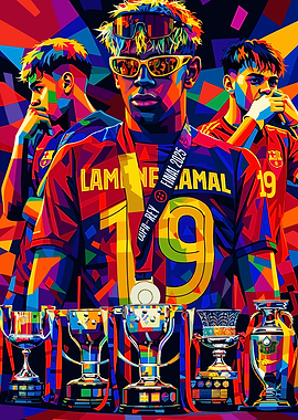 Lamine Yamal with Trophies