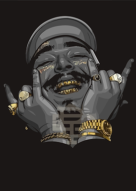 Post Malone Illustration with Gold Jewelry