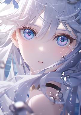Girl with Blue Eyes and White Hair