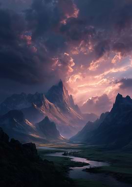 Dramatic Mountain Valley Sunset